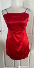 Red Satin Mini Dress- Backless Dress- Oriental Pattern- Size 10 - PLT