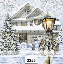(2255) TWO Paper LUNCHEON Decoupage Art Craft Napkins  CHRISTMAS HOME HOUSE SNOW