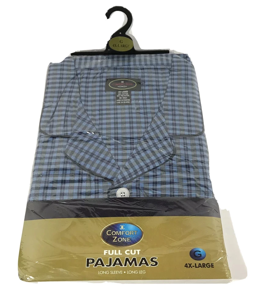 Conjunto de pijama Comfort Zone para hombre 2 piezas NUEVO manga larga/pierna larga talla 4XL azul a cuadros Foto 2 de 4