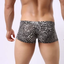 Sexy Low Waist Four Corner Shorts New Breathable Men's Leopard Print Briefs