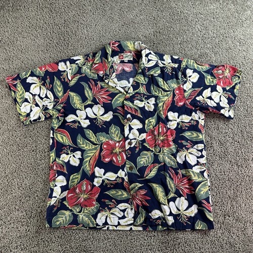 VINTAGE Hilo Hattie Hawaiian Shirt Womens Medium Blue Floral Burst Cotton Rayon - Picture 2 of 12