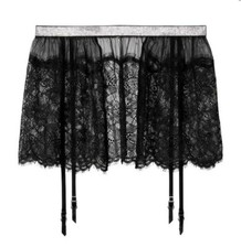 New Victoria secret shine rhinestone lace skirted garter belt Size m/l black