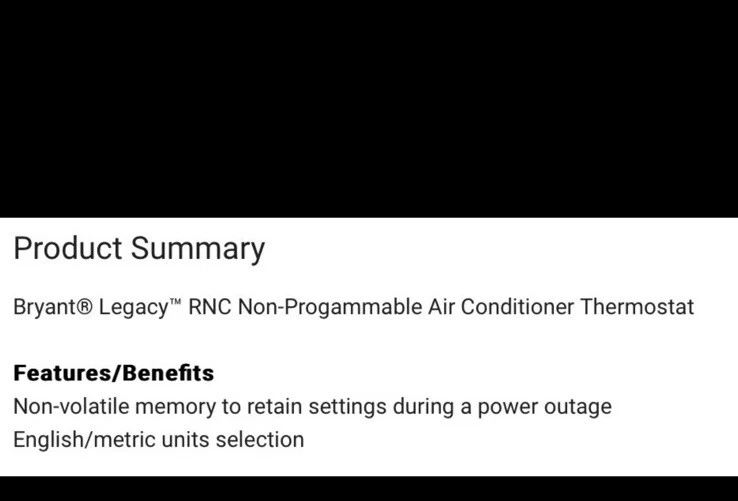 Bryant® Legacy™ RNC Non-Programmable AC Thermostat T1-NHP RNC T1NAC01A HEAT COOL - Image 3 of 3