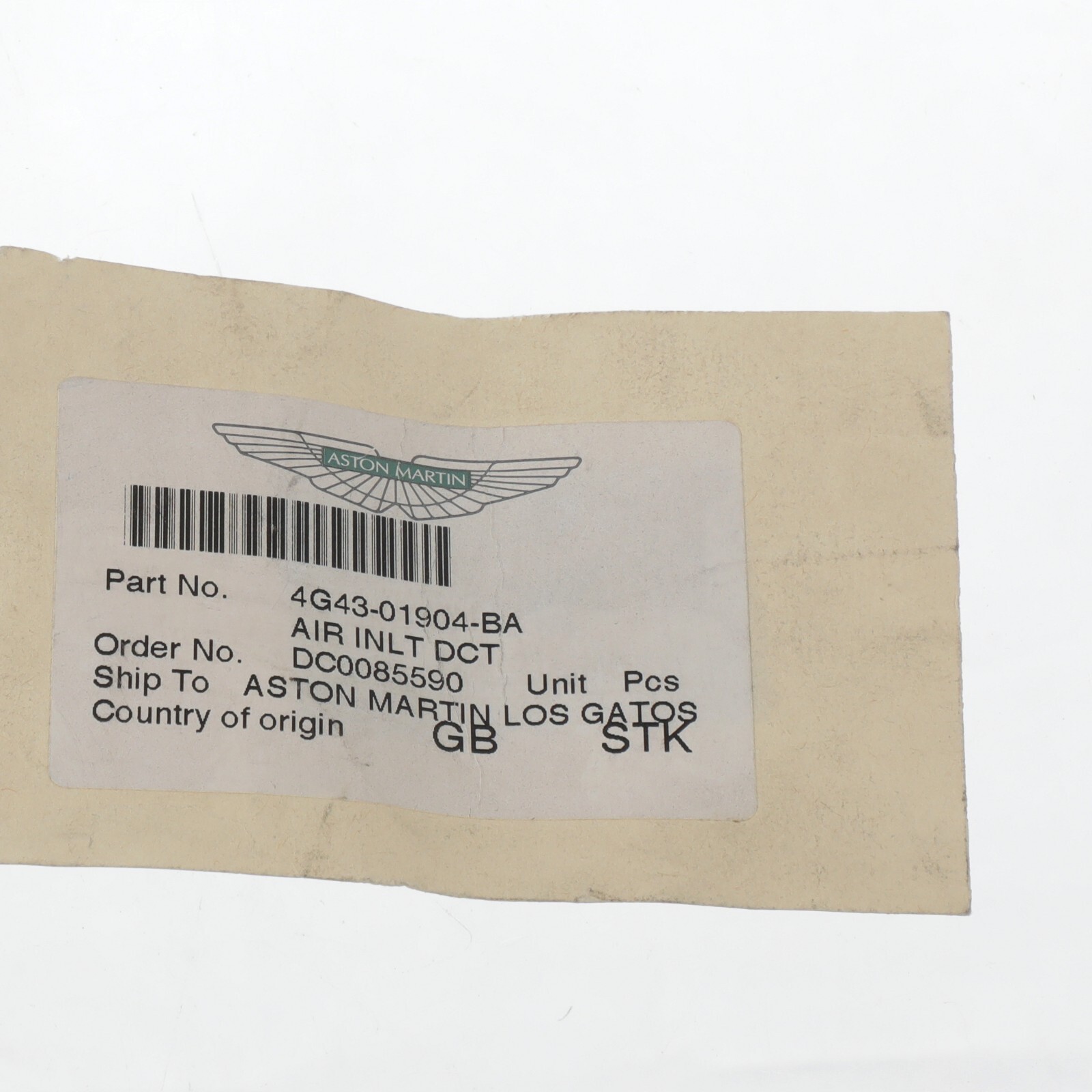 GENUINE ASTON MARTIN AIR INLET DUCT OEM NEW 4G43-01904-BA