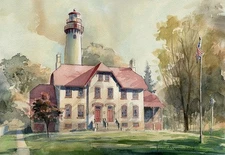 Grosse Point Lighthouse, Lake Michigan, Evanston, Illinois. James Mann Notecards