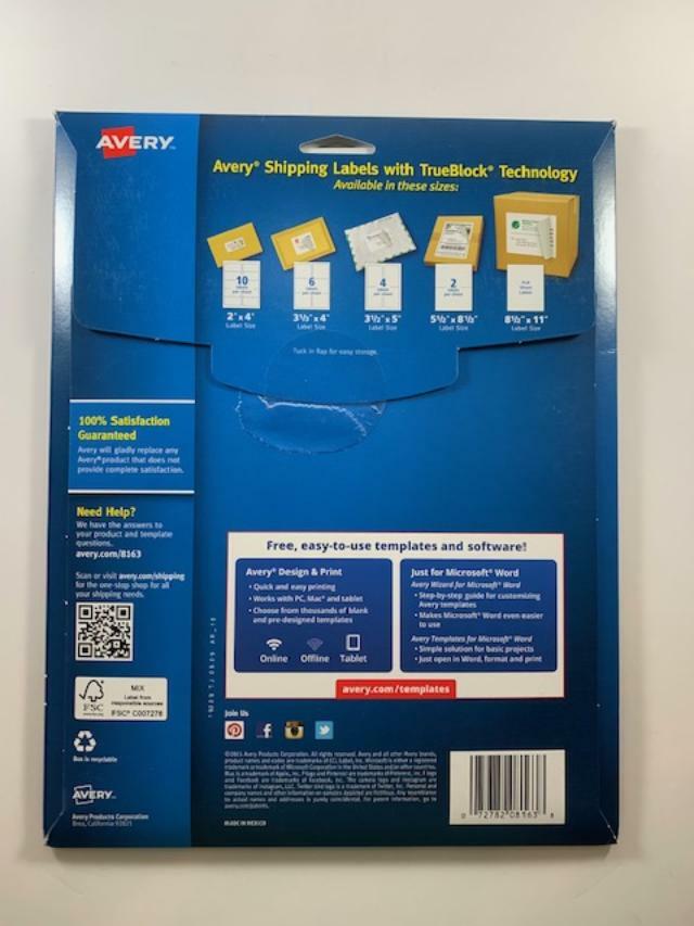 Avery 8163 Shipping Labels 250 count 2"x4" True Block | eBay