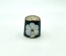 Vintage Shell Mother of Pearl Thimble Inlay Stripes Alpaca Mexico Silver Flower