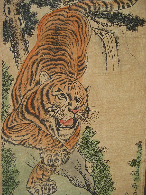 ANTIGUO ROLLO DE PINTURA COLGANTE "Tigre" BONITA PANTALLA DE Pinturas y Rollos Foto 2 de 4