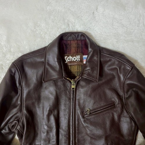 Schott 681 Highwayman Leather Riders Jacket Brown Size 40 USA Made Men used - Picture 3 of 10