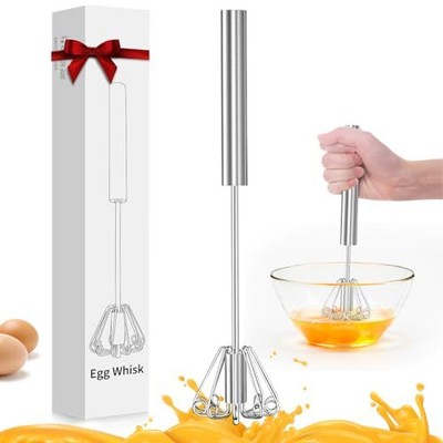 Stainless Steel Egg Whisk, Whizzy Whisk, Semi Automatic Whisk Blender for Hom...