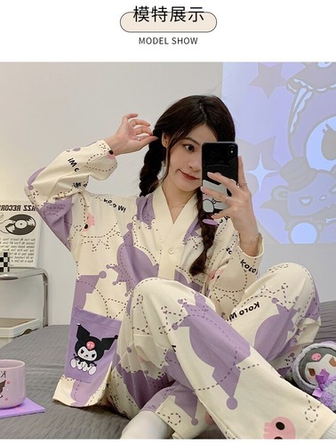 Kuromi Pajamas Set Long Sleeve Knitted Cotton Homewear Set Autumn suit new - Picture 9 of 19