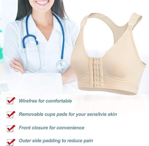 Rolewpy Women Post Surgery Bra Front Closure Sport Bra Removable Pads Wirefree - Picture 4 of 7
