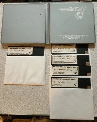 Vintage ValSEARCH - Job Bank 12000 5 5.25" Disks & Case 1985 Valpar Int Corp