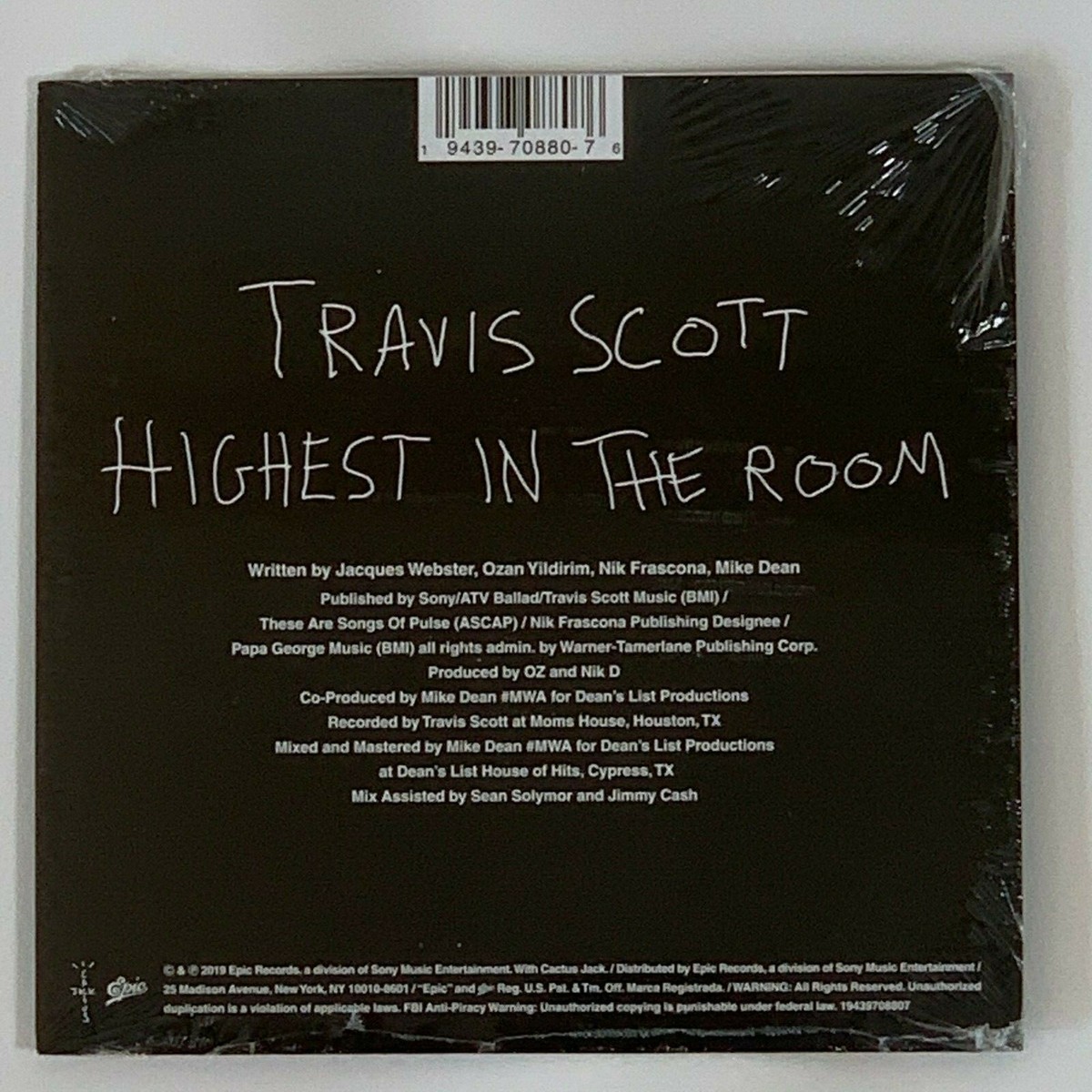 Travis Scott Highest in the Room レコード Travis Scott – Highest In The Room – Vinyl (7