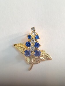 Authentic Gold Plated CZ Cubic Zircon and Glass Sapphire Pendant Floral Motif