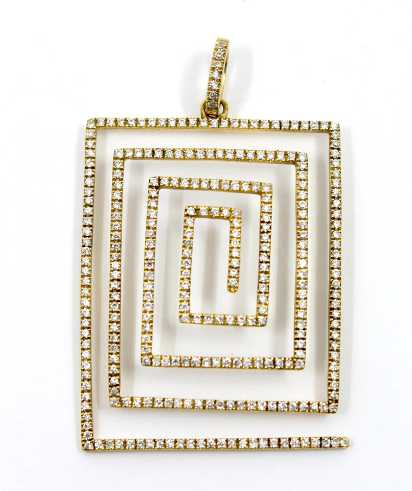 Geometric Swirl Rectangular 0.92 Tcw. Diamond Pendant in 18k Solid Yellow Gold - Image 3 of 4