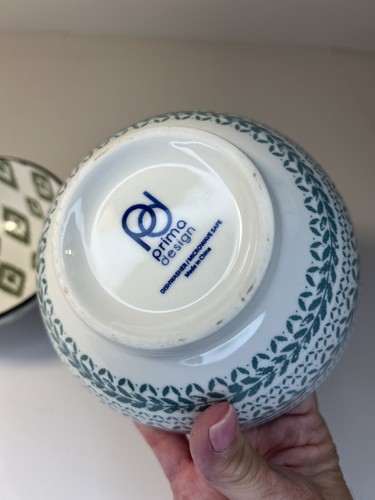 Prima Design Bowls Set Of 2 Large Small Green Blue White Cottagecore Farmhouse - Picture 7 of 12