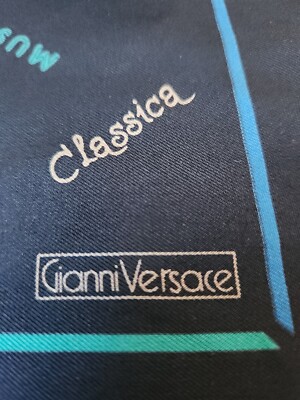 Vintage Gianni Versace Blue Musica Silk Square Scarf 17 x 17