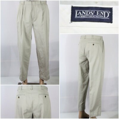 LANDS' END Direct Merchant Men's 32 x 29 Khaki Pleated Front Pants Chinos  EUC