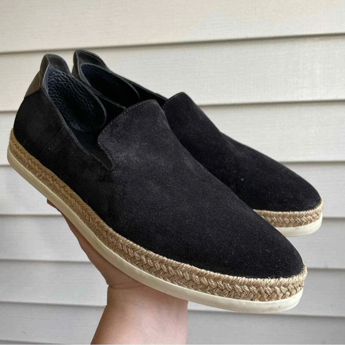 VINCE Dillon Suede Leather Espadrille Slip On Sneaker Black Size