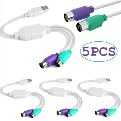 5-Pack Dual PS2 Female to USB Male Converter Adapter Cable for Mouse Keyboard