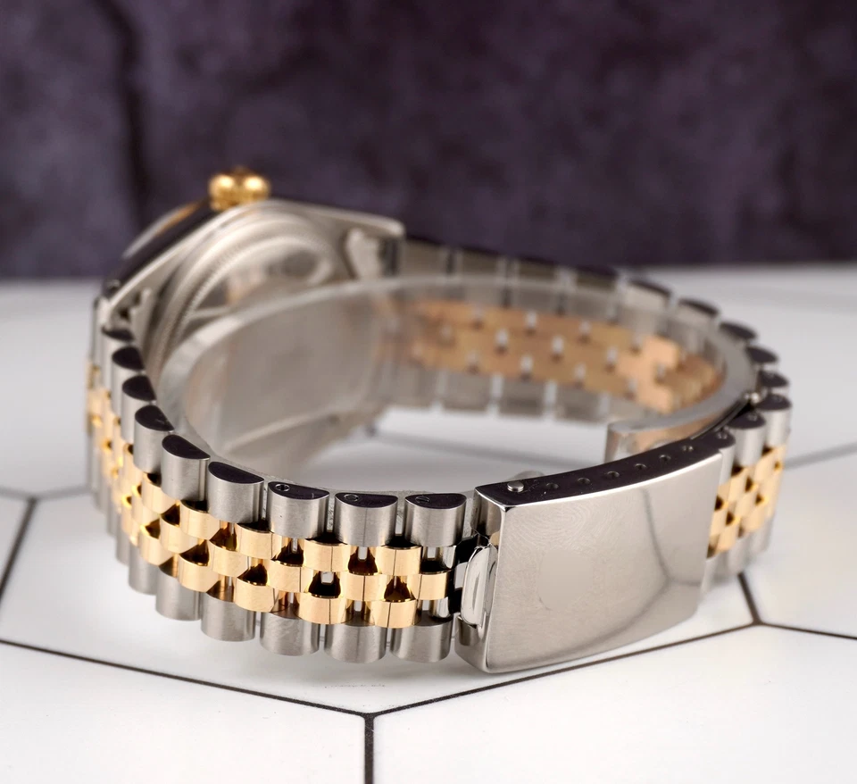 Rolex Datejust 36mm Yellow Gold Fluted Black Mop Diamond Dial Jubilee Watch - Image 4 of 4