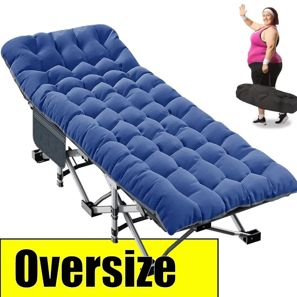 MOPHOTO Oversized XXL Folding Camping Travel Cot and Pad Heavy Duty