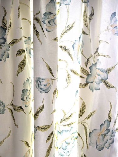 Pair Of Sanderson Cream Blue Floral Cotton Lined Curtains 72" long 65.5" wide - Picture 8 of 9
