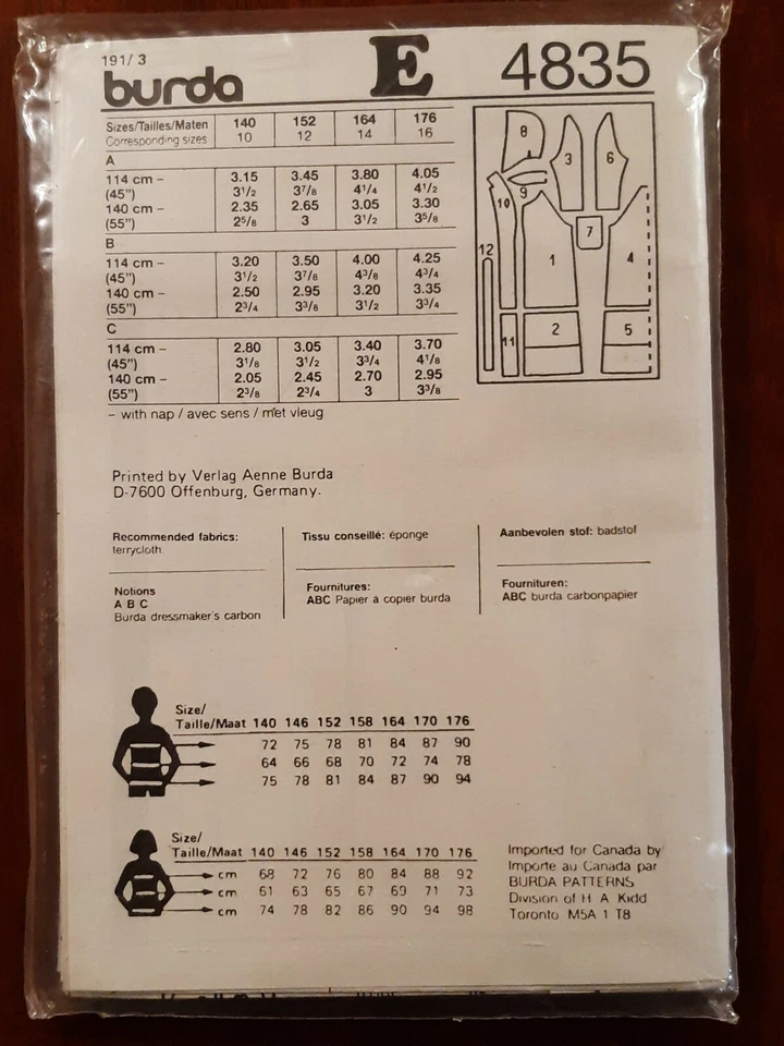 BURDA PATTERN - 4835 GIRL BOY TEEN ROBE SHAWL COLLAR HOOD BELT 10-16jun UNCUT - Image 2 of 2