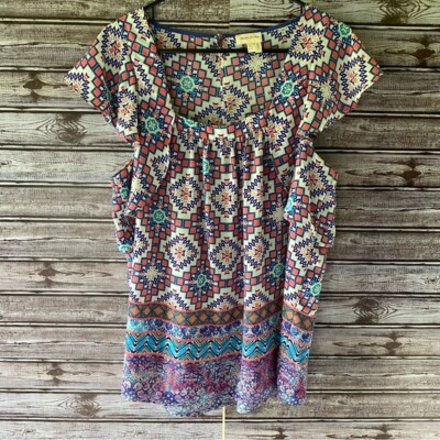 Anthropologie Meadow Rue Women's Cap-Sleeved Top Size US 14 Keyhole Cutout