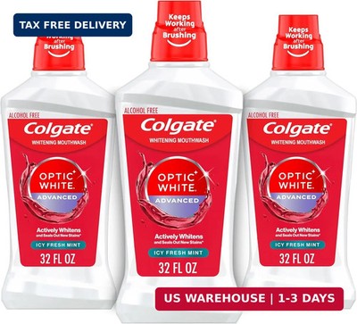 Colgate Optic White Teeth Whitening Mouthwash, ICY Fresh Mint, 3 Pk, 32 oz