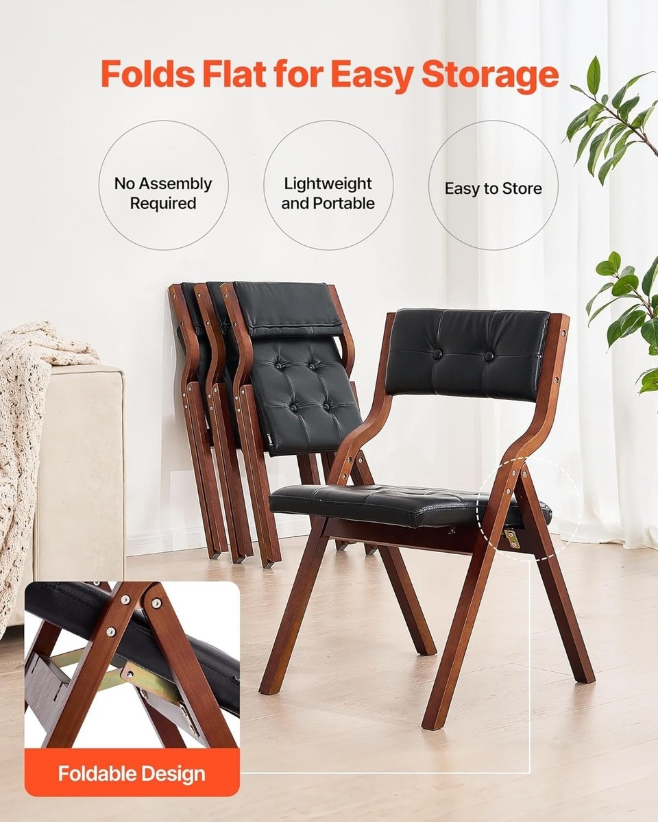 Wooden Folding Chairs with Leather Cushion and Wooden Frame