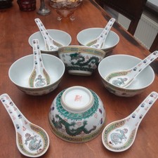 Chinesische Schalen Reisschalen L&ouml;ffel Porzellan China Bone China Drachen