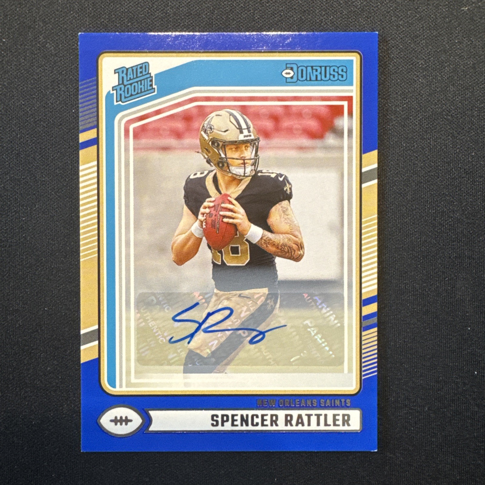 2024 Donruss Spencer Rattler Blue Press Proof Rated Rookie Auto RC Saints