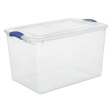 Large Storage Bin, 66 Quart Clear Plastic Storage Container with Latch Lid, Blue