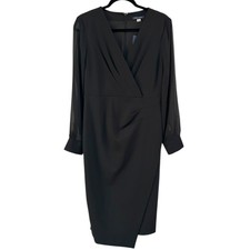 NWT Tommy Hilfiger Scuba Little Black Sheer Long Sleeve Wrap Midi Dress Size 8