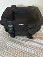 Padded Black Canvas Camera/Lens Bag, buckle closure, side pockets, EUC