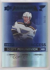2021 Upper Deck Credentials Debut Ticket Access Blue 90/99 Scott Perunovich 7i2