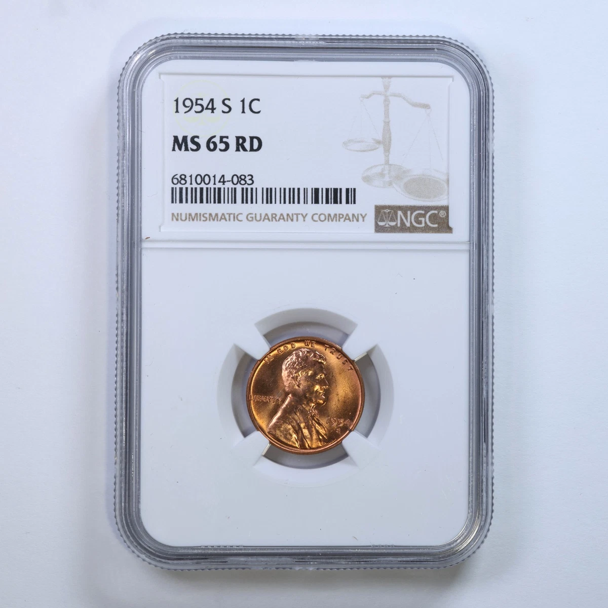 1954年 リンカーン1セント NGC MS65 RD NGC 1954 Grade MS 65 Lincoln Wheat US Small Cents (1909-1958) for