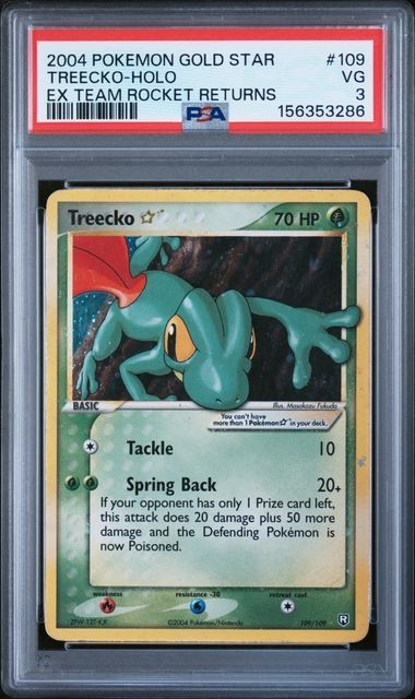 2004 Pokemon Gold Star Treecko Holo EX Team Rocket Returns PSA 3 view 1