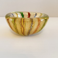Vintage Murano Veneziano Latticino Nastro Ciotola Vetro Italia 4,5”