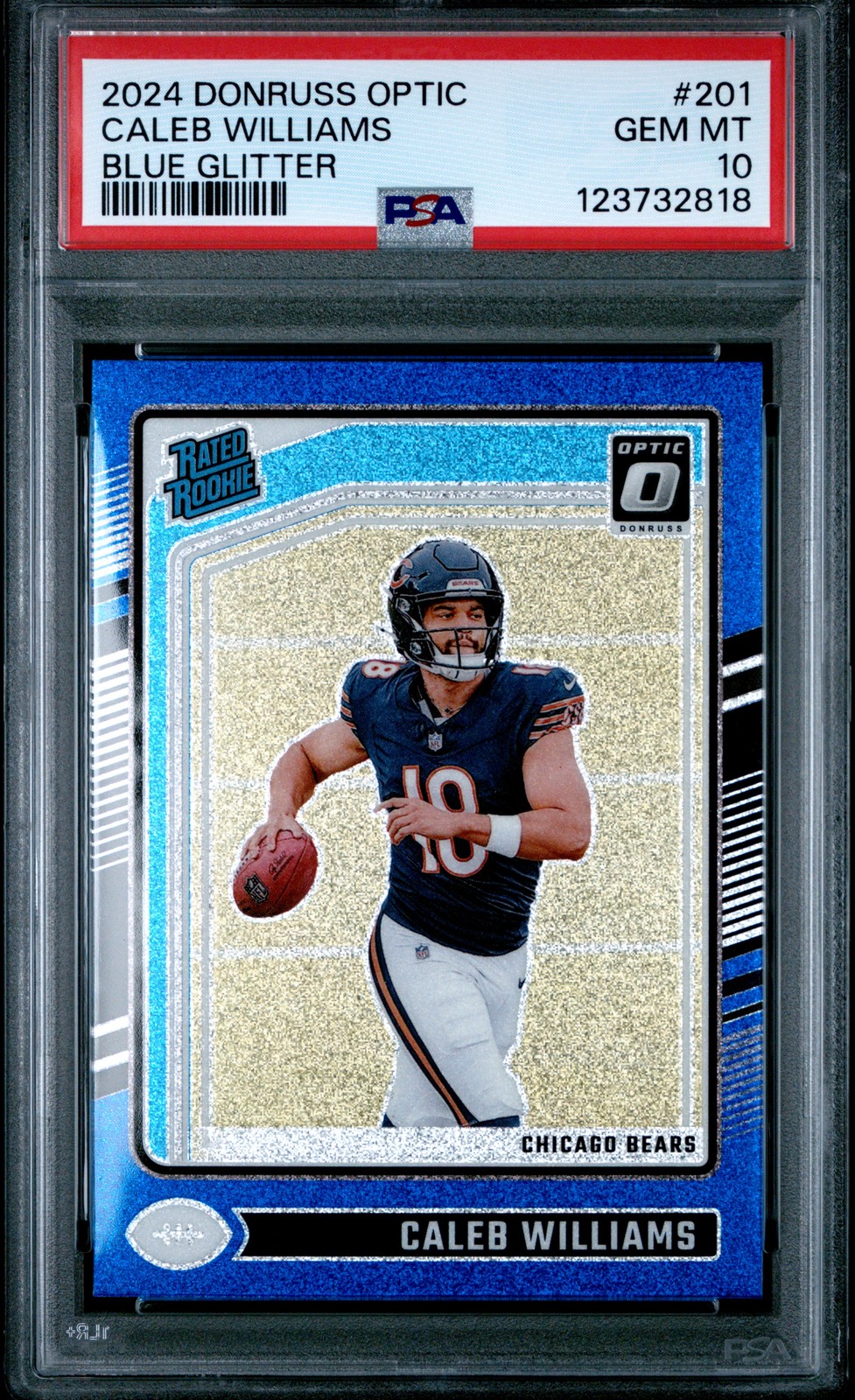 2024 PANINI DONRUSS OPTIC BLUE GLITTER #201 CALEB WILLIAMS PSA 10