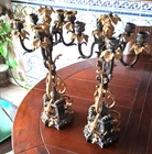 rare pair of Napoleon III candelabras in patinated rule and gilded bronze - 5 lights