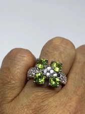 Vintage Handmade Genuine Green Peridot Filigree Setting 925 Sterling Silver Goth