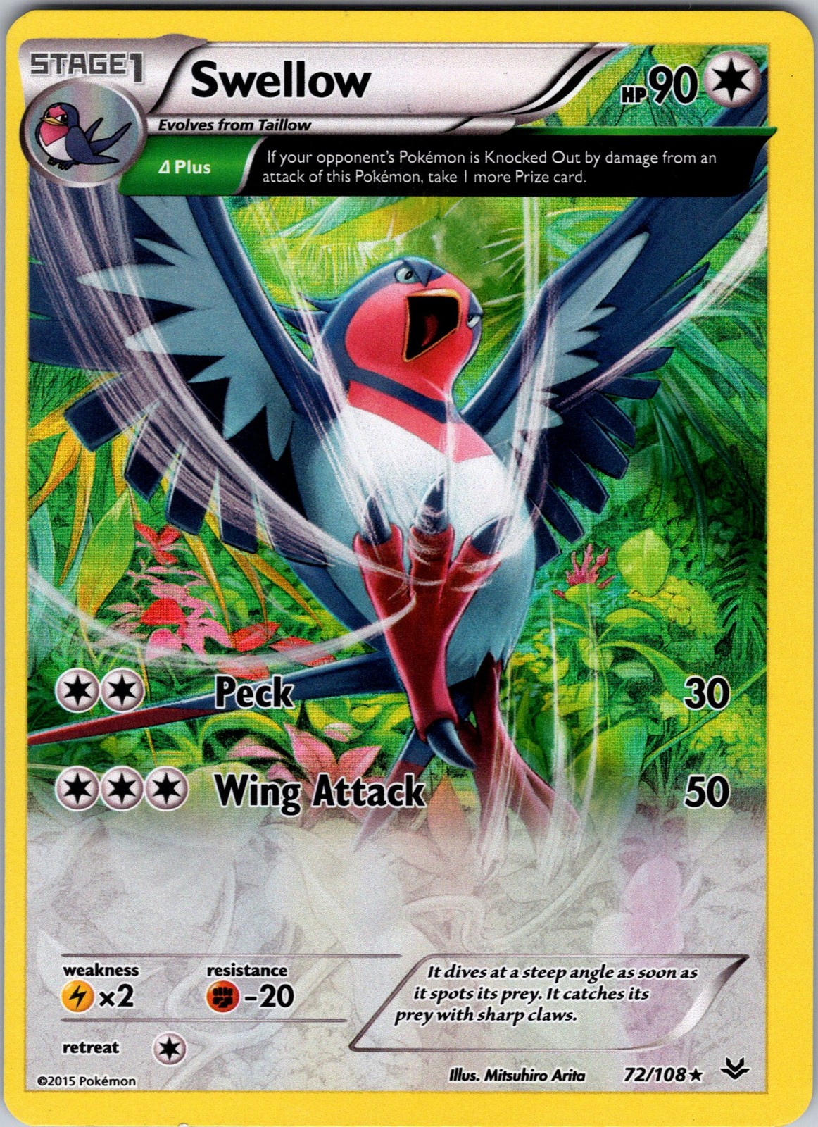 Swellow (72 Delta) 72/108 XY - Roaring Skies Pokemon TCG MP