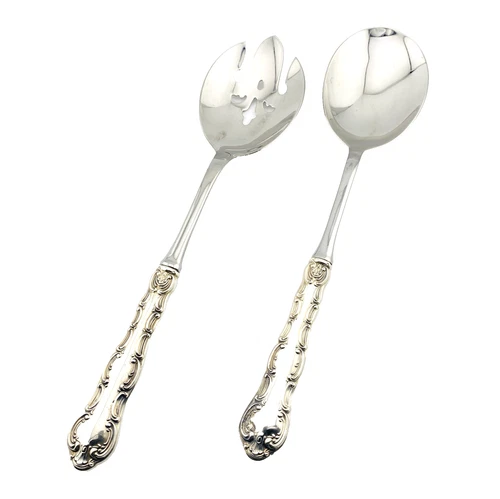 Strasbourg Gorham Sterling Silver Handle Salad Servers Stainless 11 3/8"