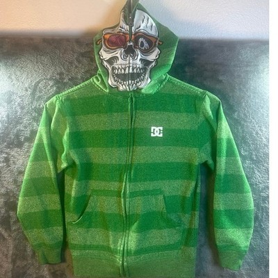 Skate x DC Shoes x VTG Y2K Full Zip Skeleton Face Hoodie Youth Small Green