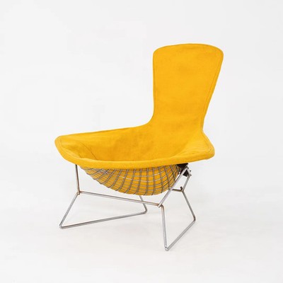 1973 Harry Bertoia for Knoll Wire Bird Lounge Chair Chrome & Yellow Fabric Cover