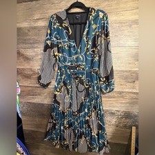 Ann Taylor Teal and Black Patterned Maxi Dress