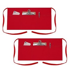 TOPTIE 2 Pack Waist Half Apron with 3 Pockets for Restaurant Waitress Red